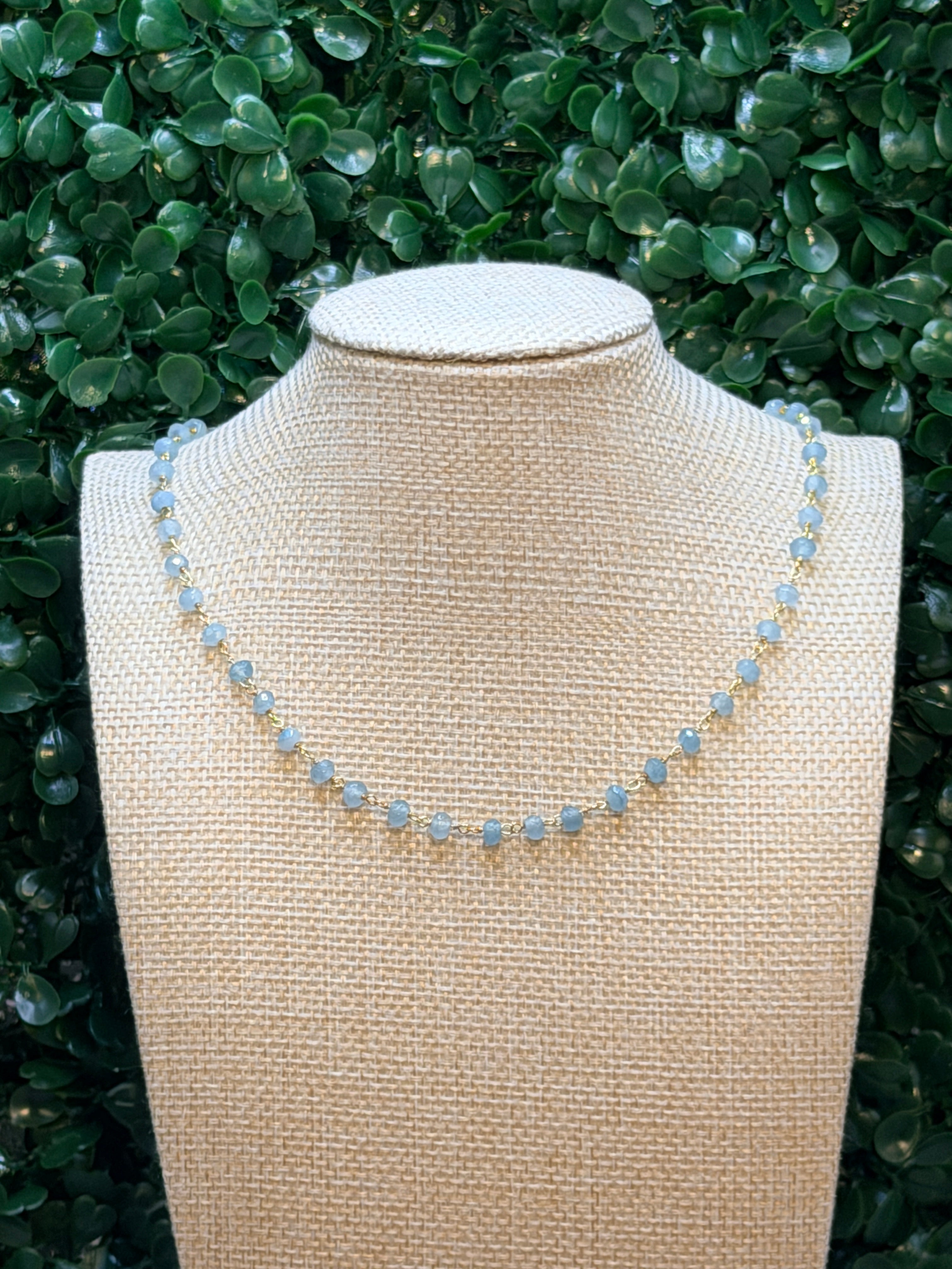 Blue chalcedony faceted rondelles on a vermeil hand wrapped chain