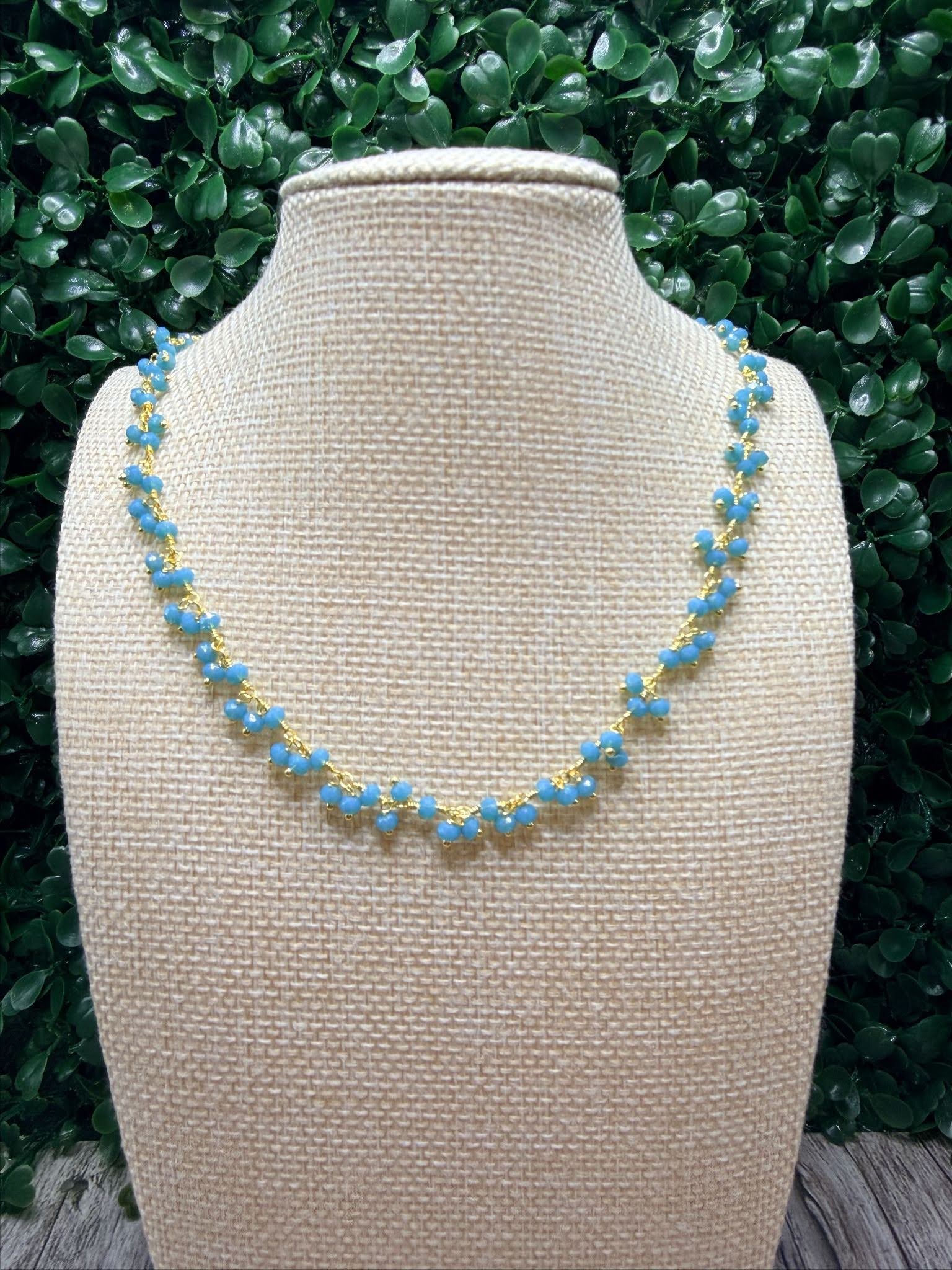 Natural Apatite Cluster Rosary Gold Plated Wire Wrapped Necklace