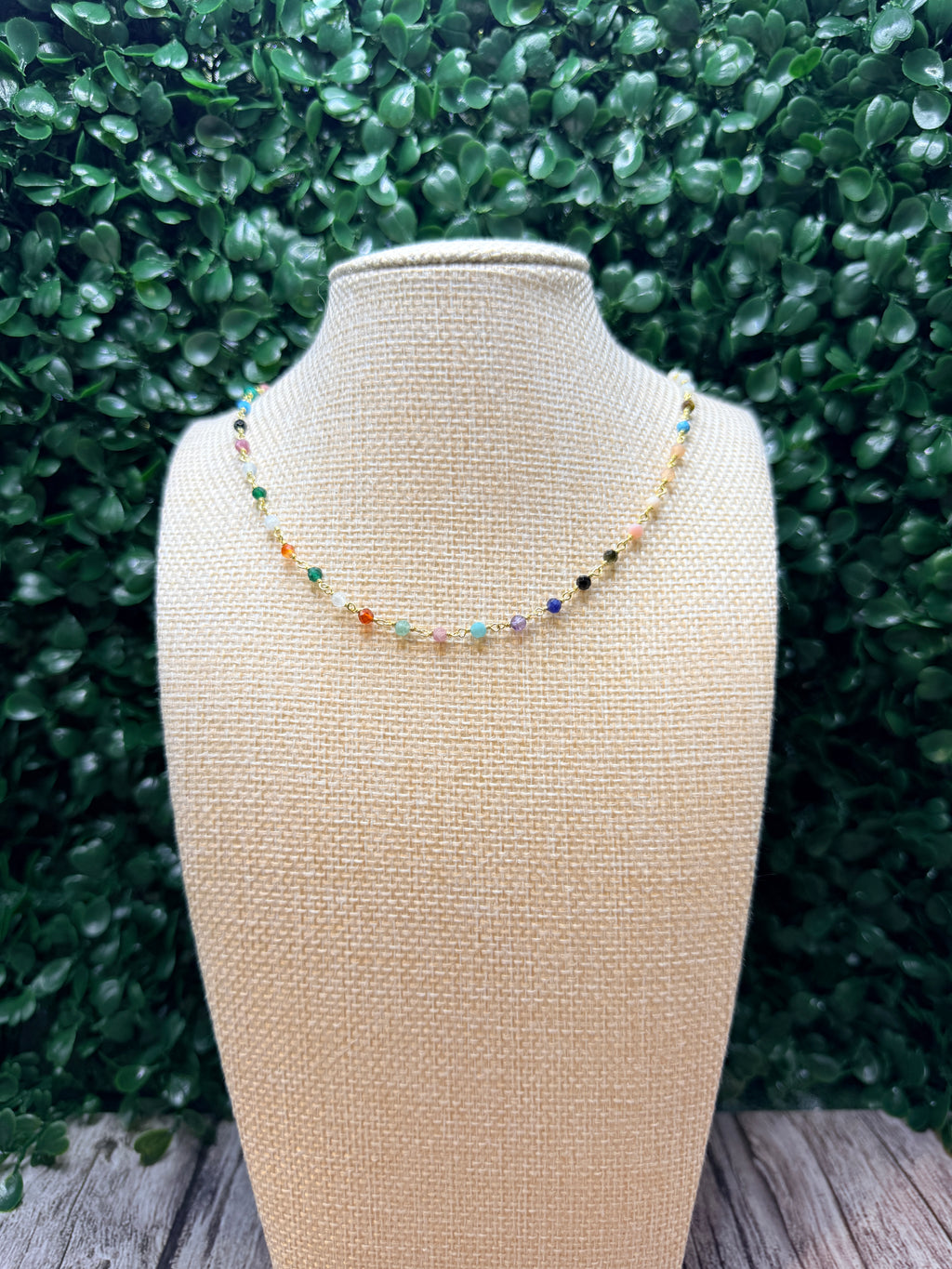Multicolored gemstone gold wire wrapped necklace