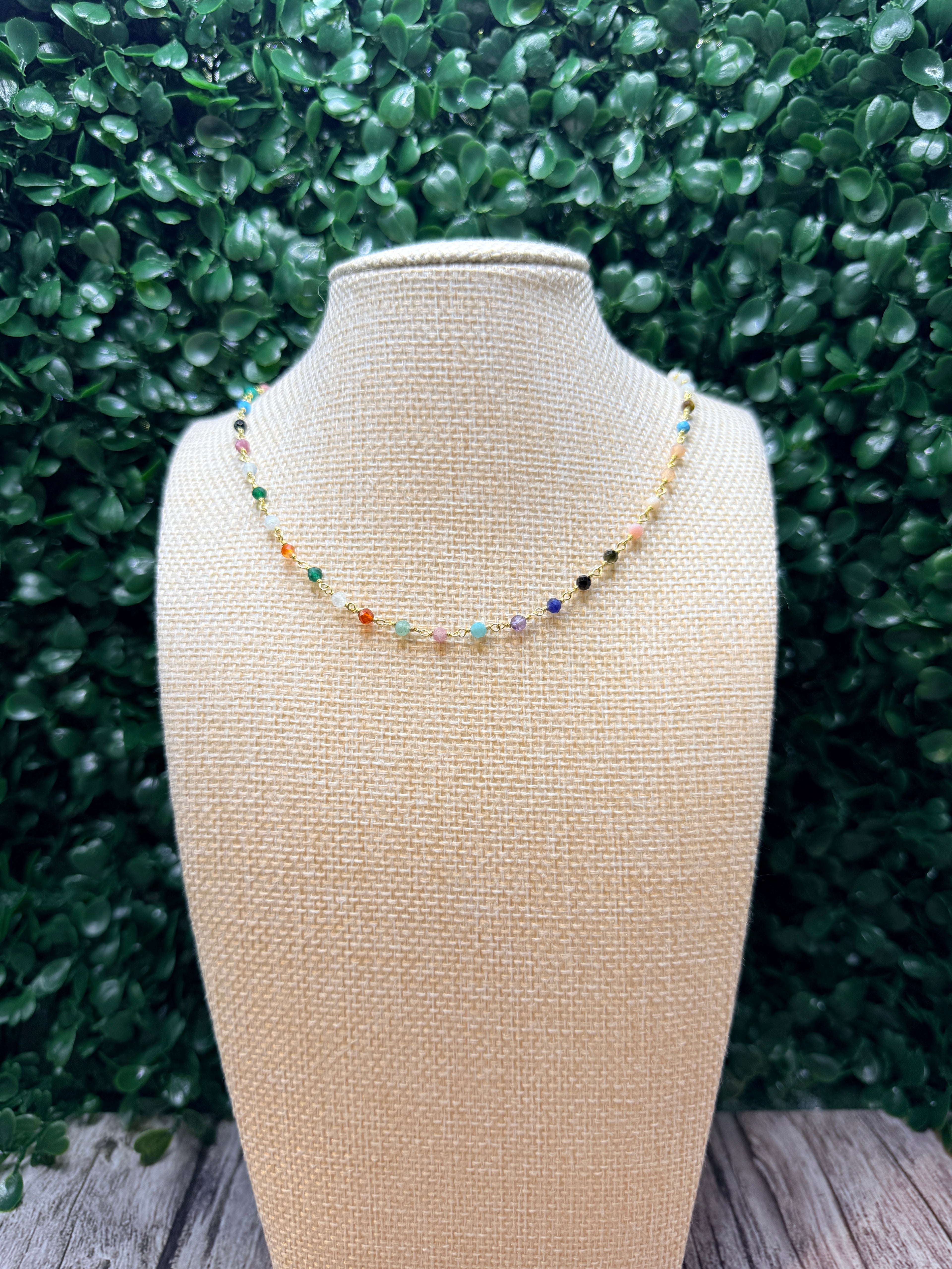 Multicolored gemstone gold wire wrapped necklace
