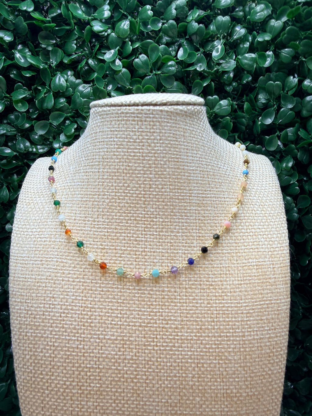 Multicolored gemstone gold wire wrapped necklace