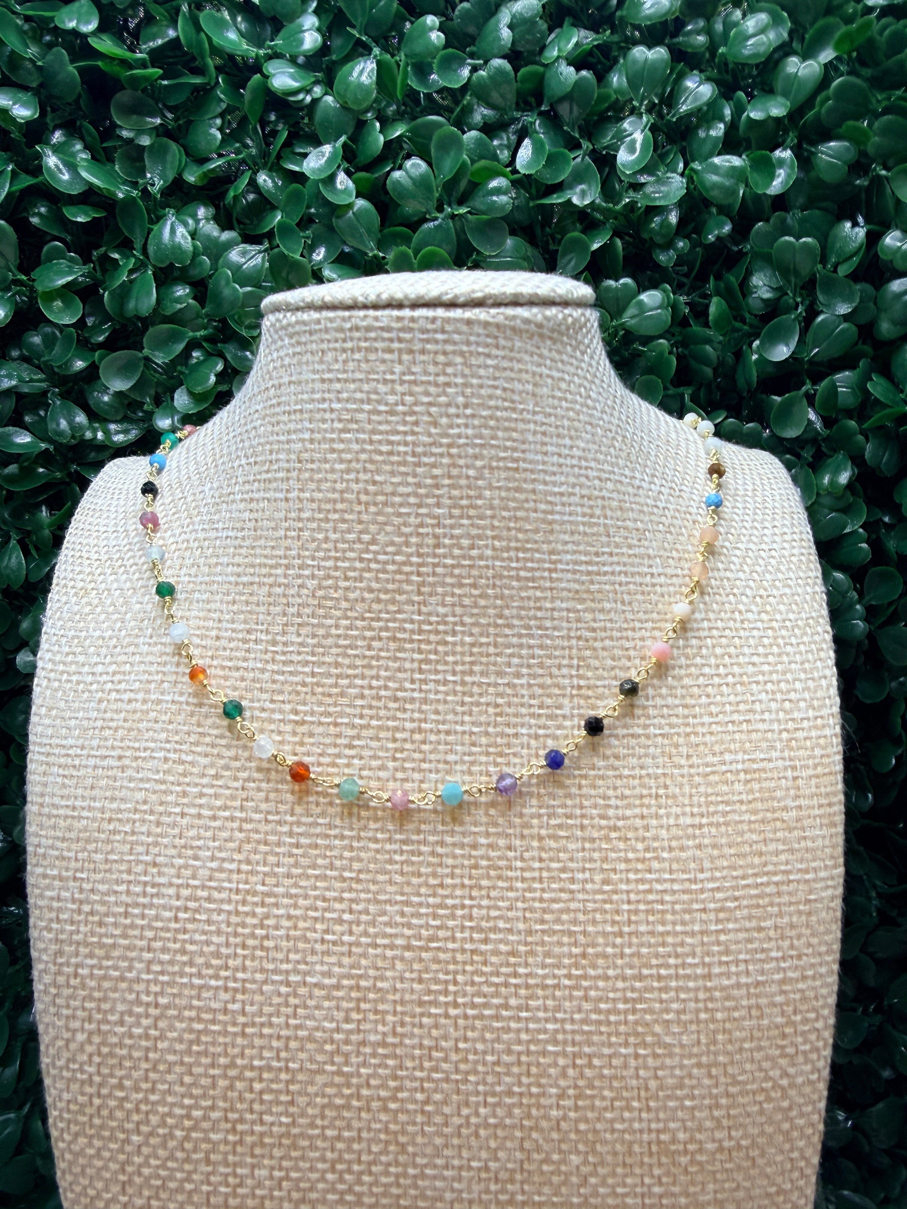 Multicolored gemstone gold wire wrapped necklace