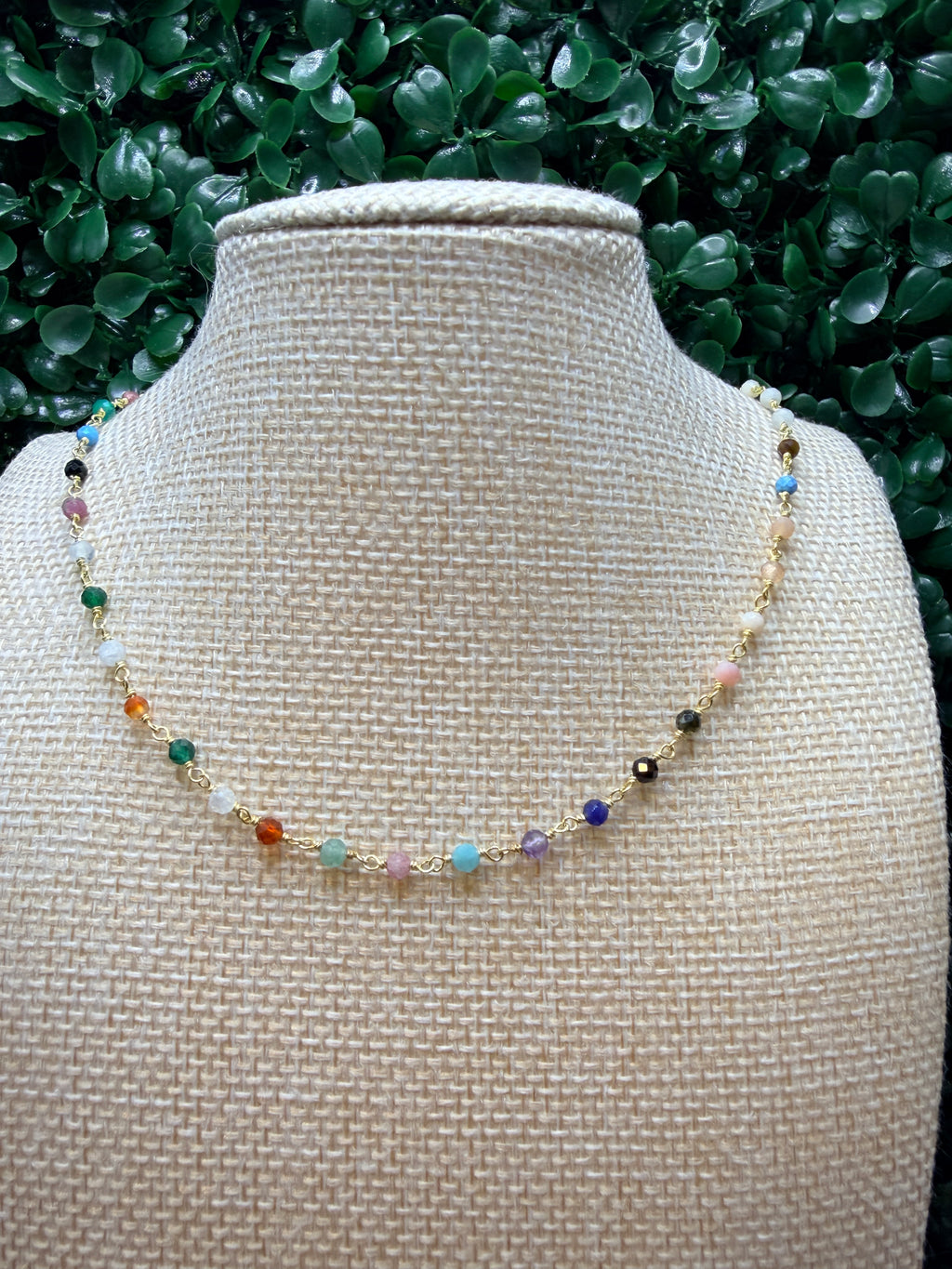 Multicolored gemstone gold wire wrapped necklace