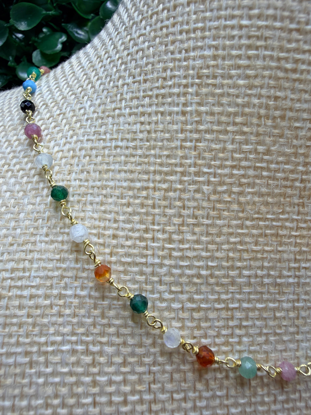 Multicolored gemstone gold wire wrapped necklace