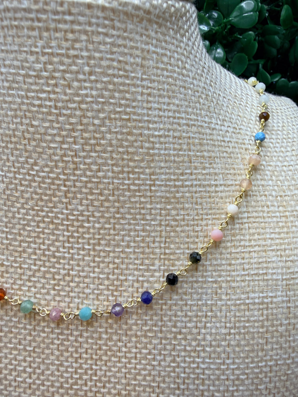 Multicolored gemstone gold wire wrapped necklace