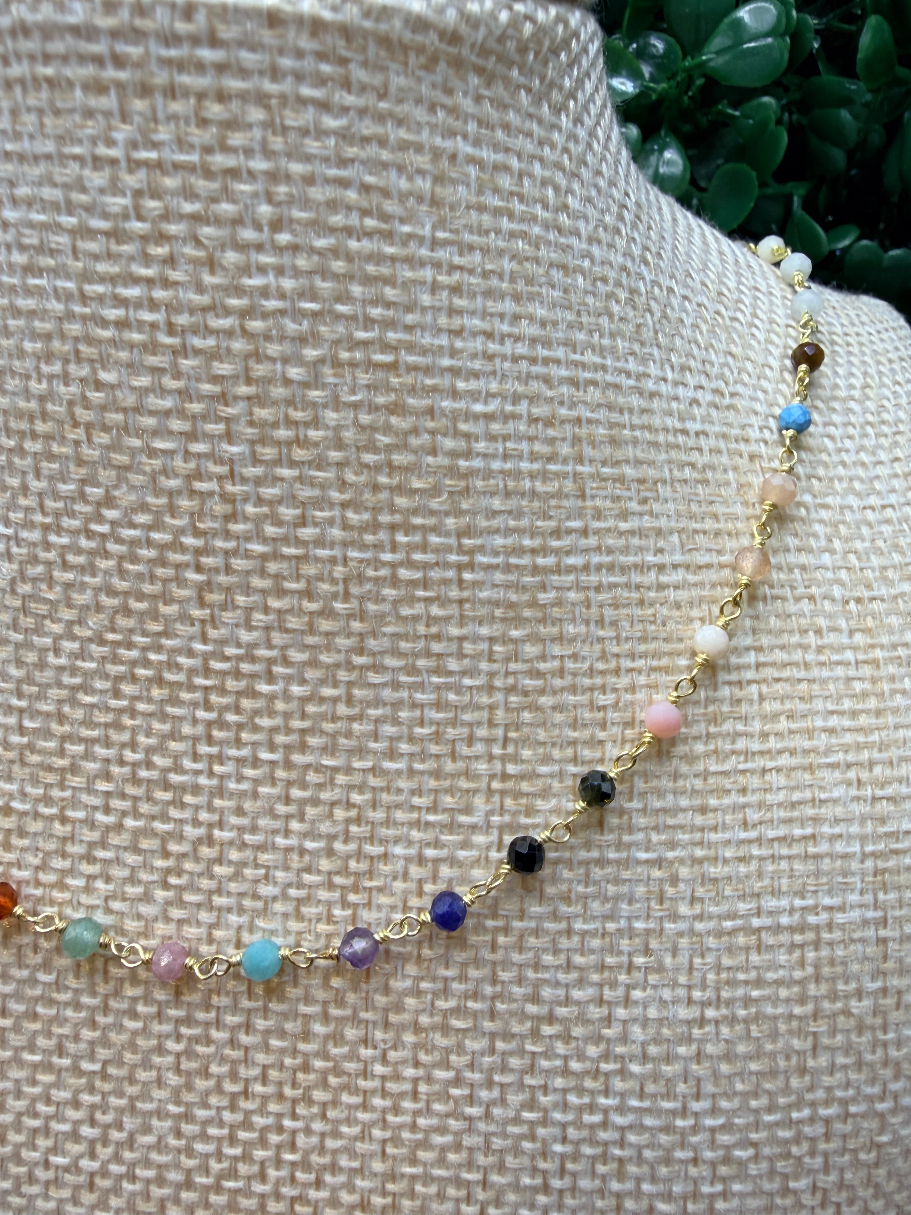 Multicolored gemstone gold wire wrapped necklace