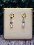 Freshwater coin pearls, lavender tanzanite, and light blue aquamarine gemstones