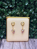 Pink jade dangle earrings with ivory and mauve seed pearls