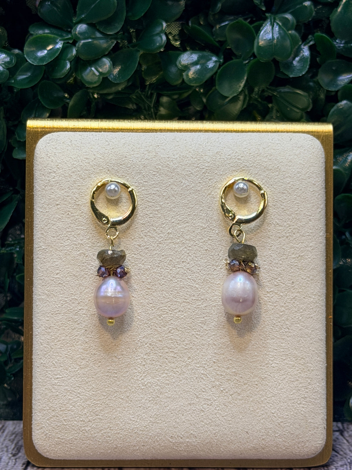 Lavender baroque pearl with labradorite and small garnet clusters
