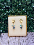 Moss Aquamarine drop earring with green jade and grey pearls