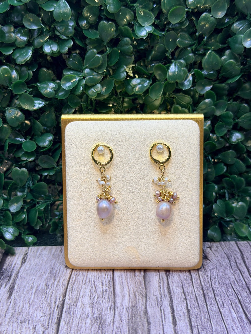 Pink baroque pearl drop earring accented with seed pearl clusters