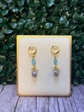 Grey pearl, aquamarine and seed pearl earring