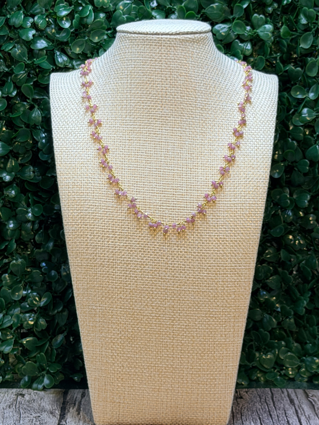 Pink Tourmaline cluster rosary necklace