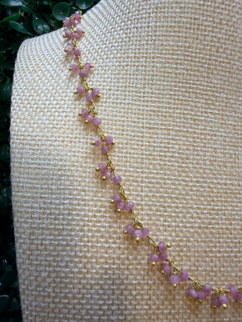 Pink Tourmaline cluster rosary necklace