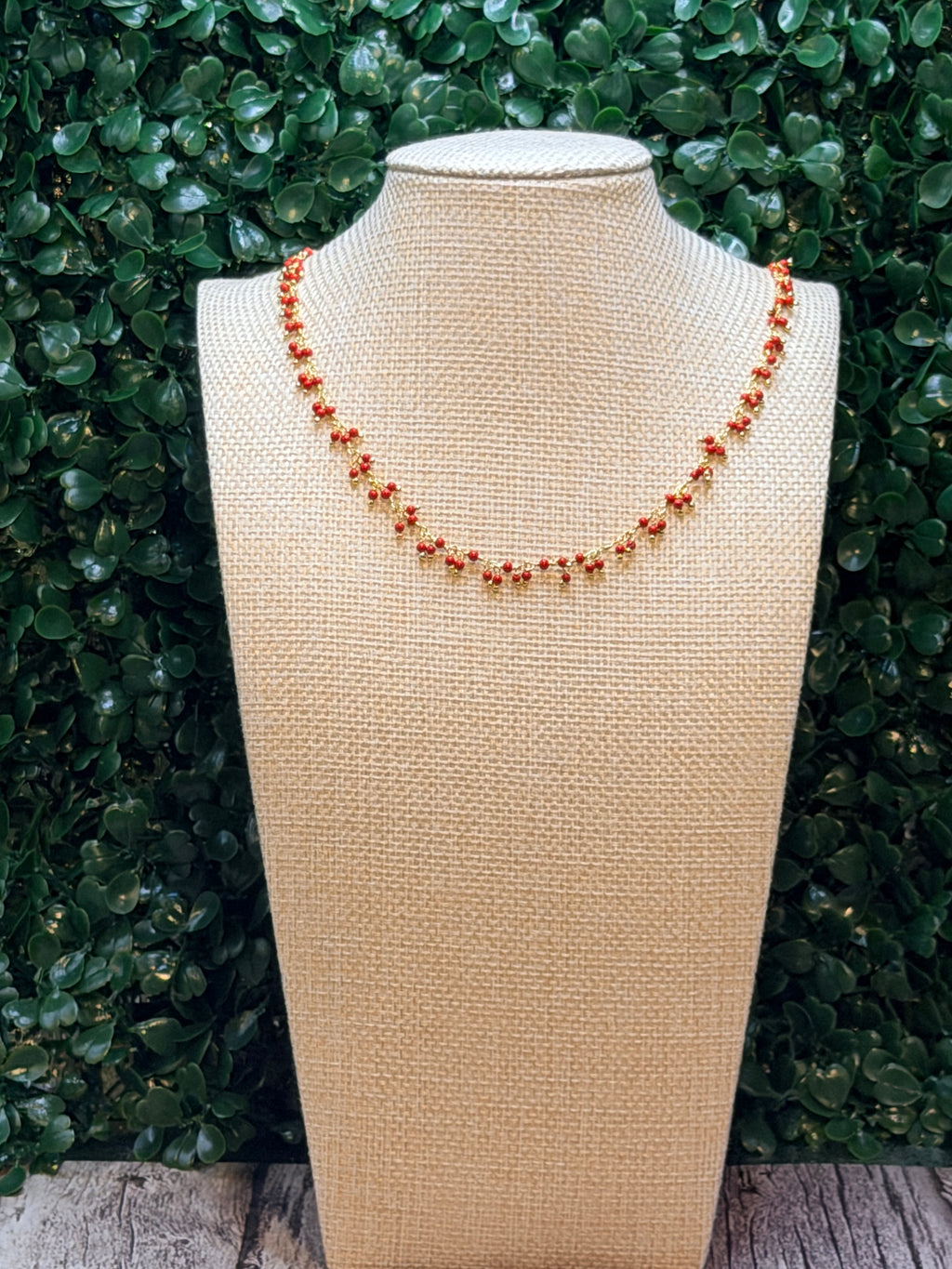 Red coral cluster rosary necklace