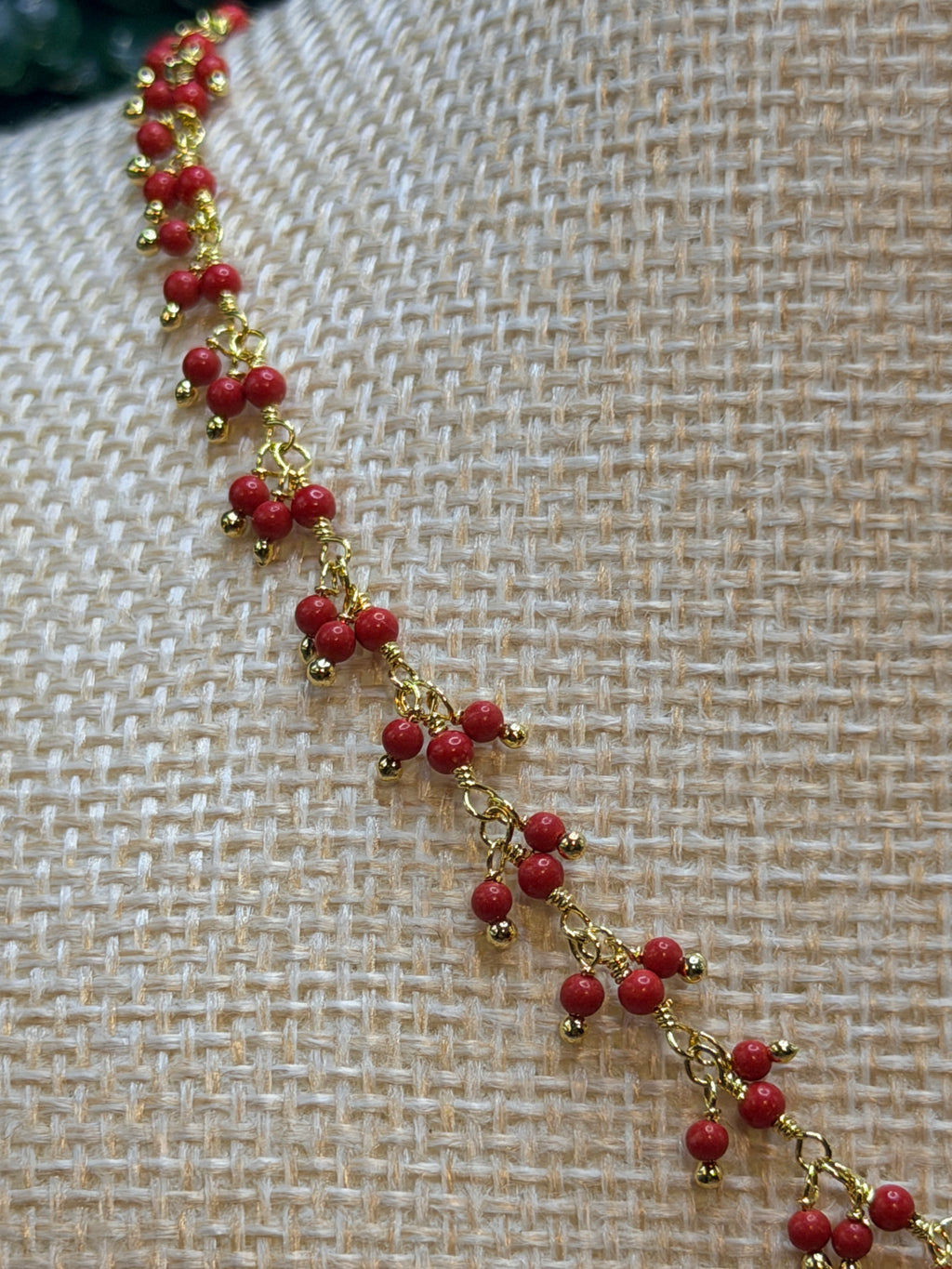 Red coral cluster rosary necklace
