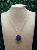 Blue solar quartz goede slice pendant necklace
