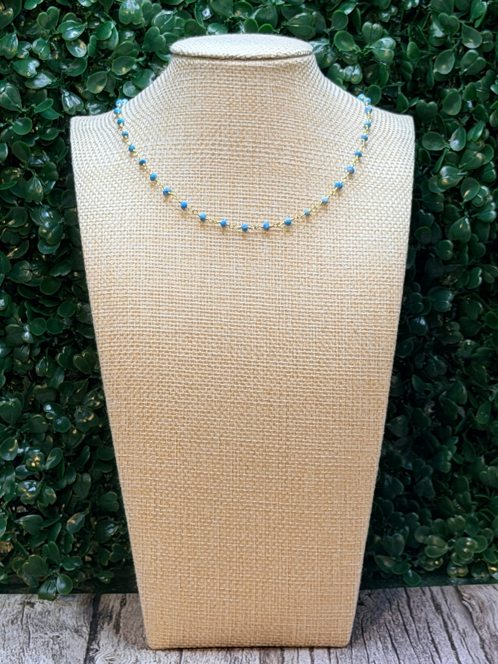 Turquiose faceted rondelles on a vermeil hand wrapped chain.