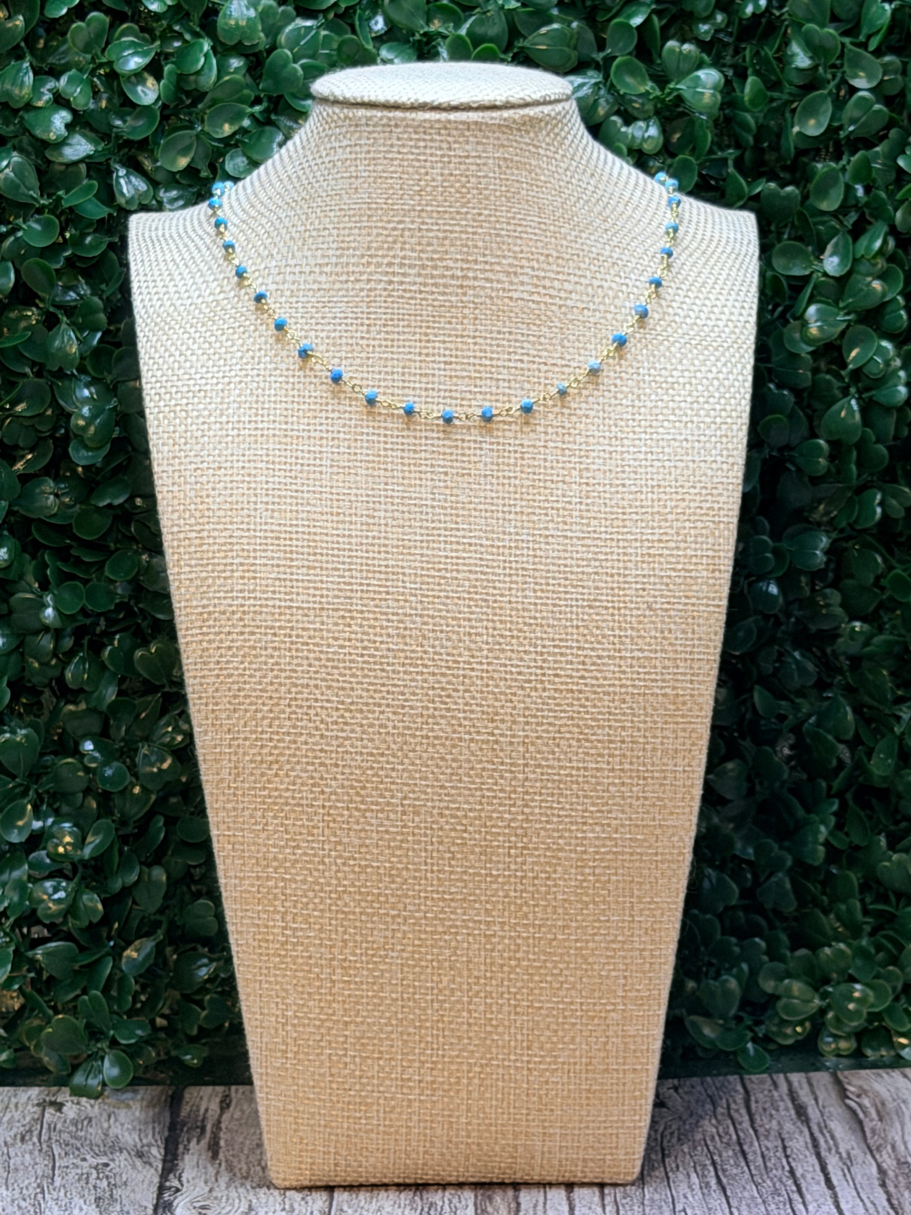 Turquiose faceted rondelles on a vermeil hand wrapped chain.