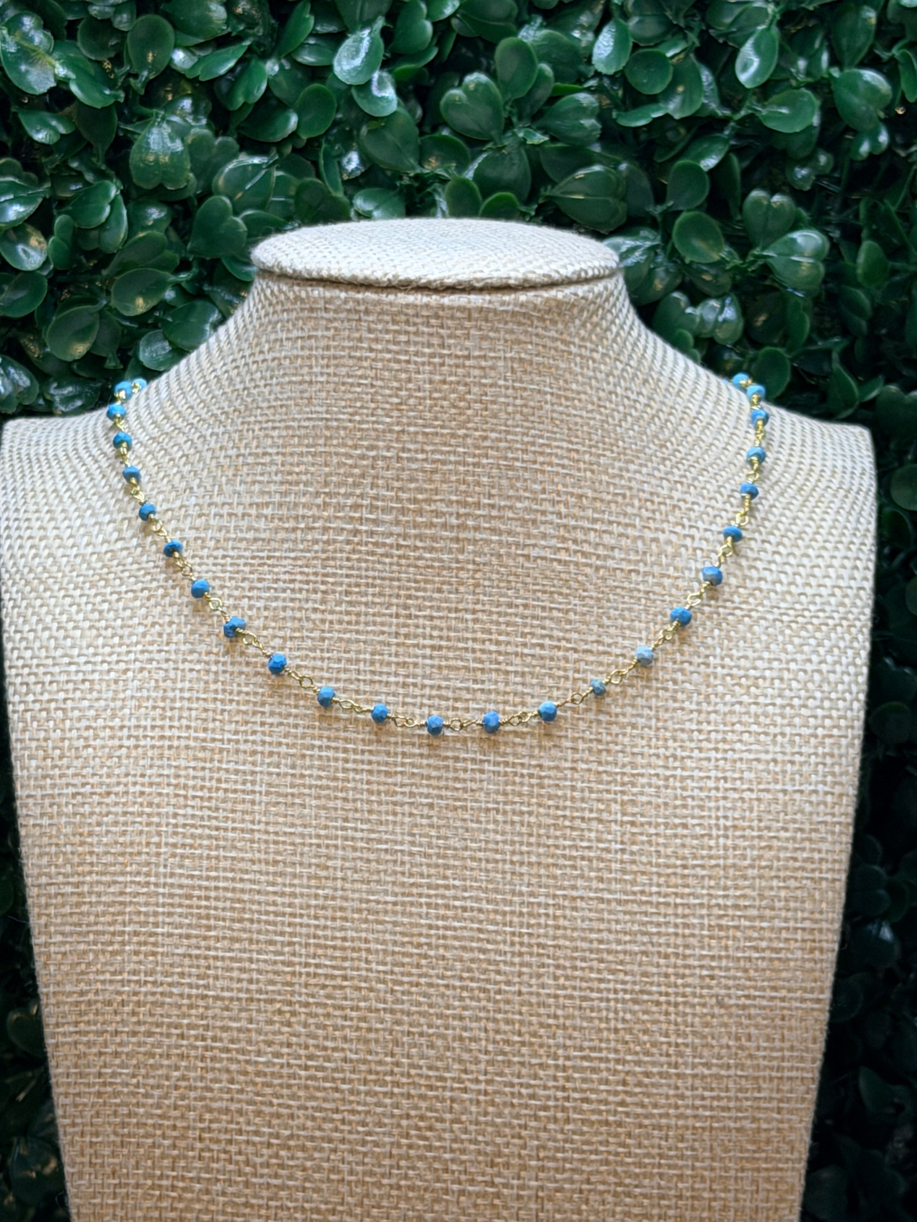 Turquiose faceted rondelles on a vermeil hand wrapped chain.