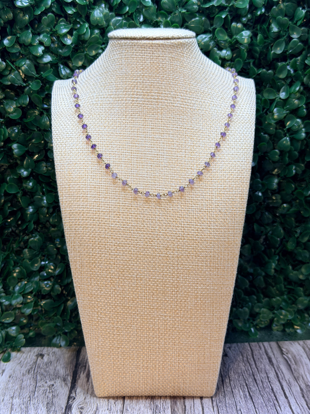 Amethyst faceted rondelles on a vermeil hand wrapped chain.