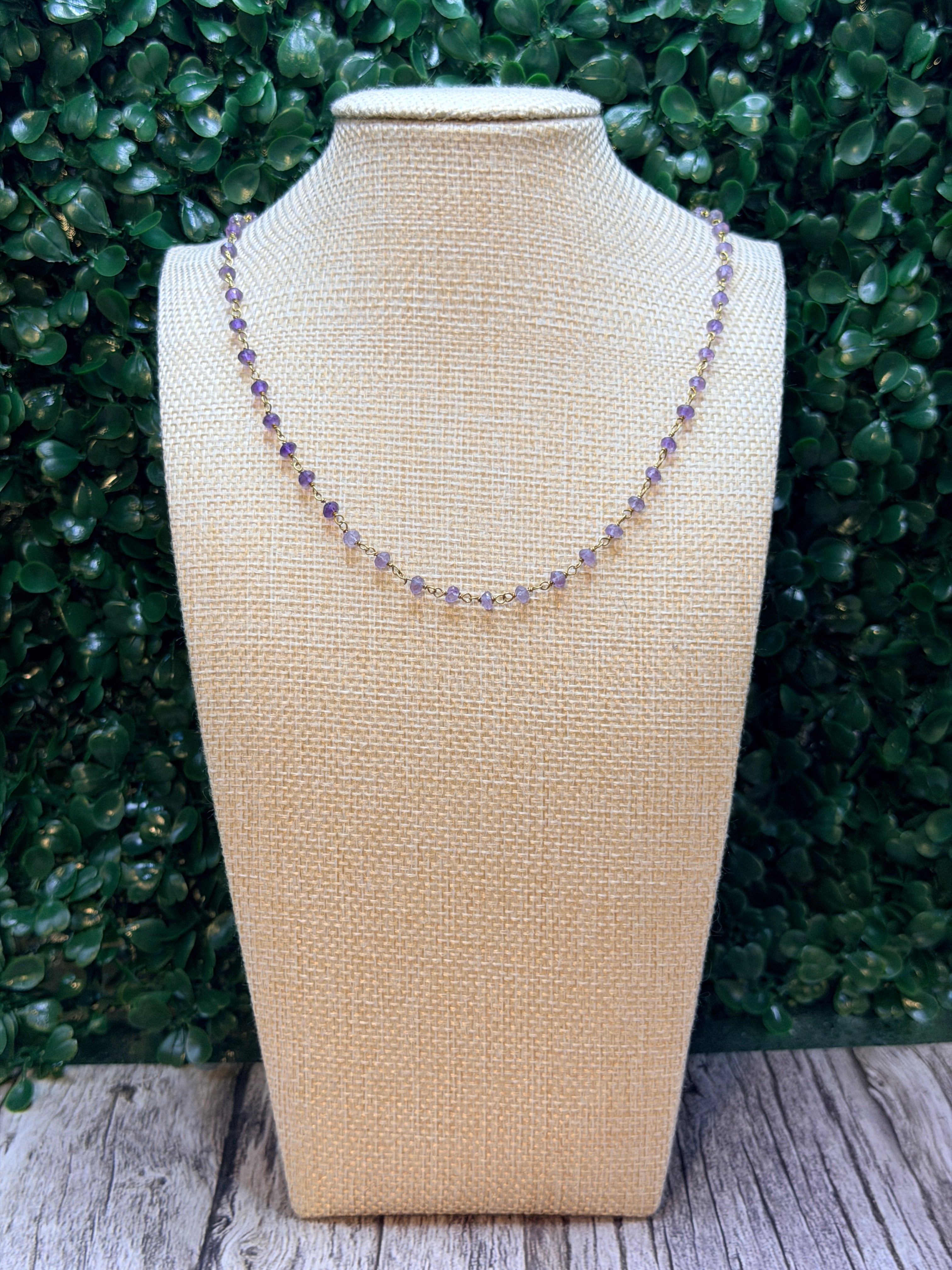 Amethyst faceted rondelles on a vermeil hand wrapped chain.
