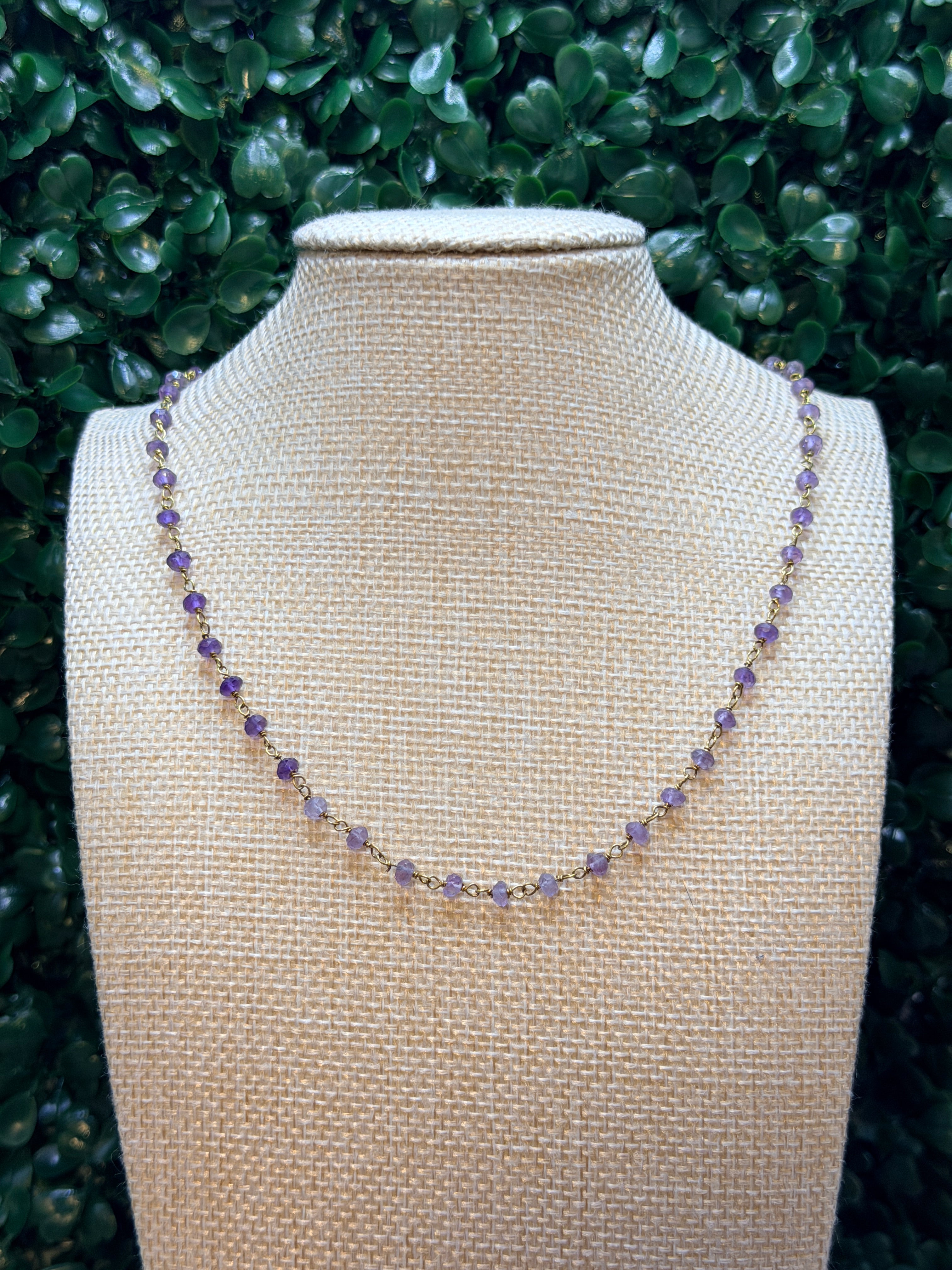Amethyst faceted rondelles on a vermeil hand wrapped chain.