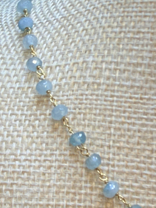 Blue chalcedony faceted rondelles on a vermeil hand wrapped chain.