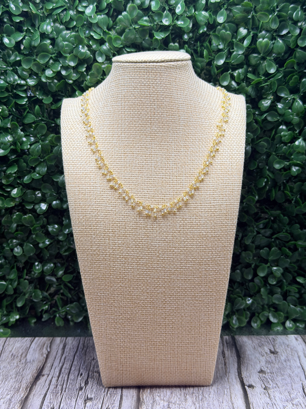 Moonstone cluster rosary necklace