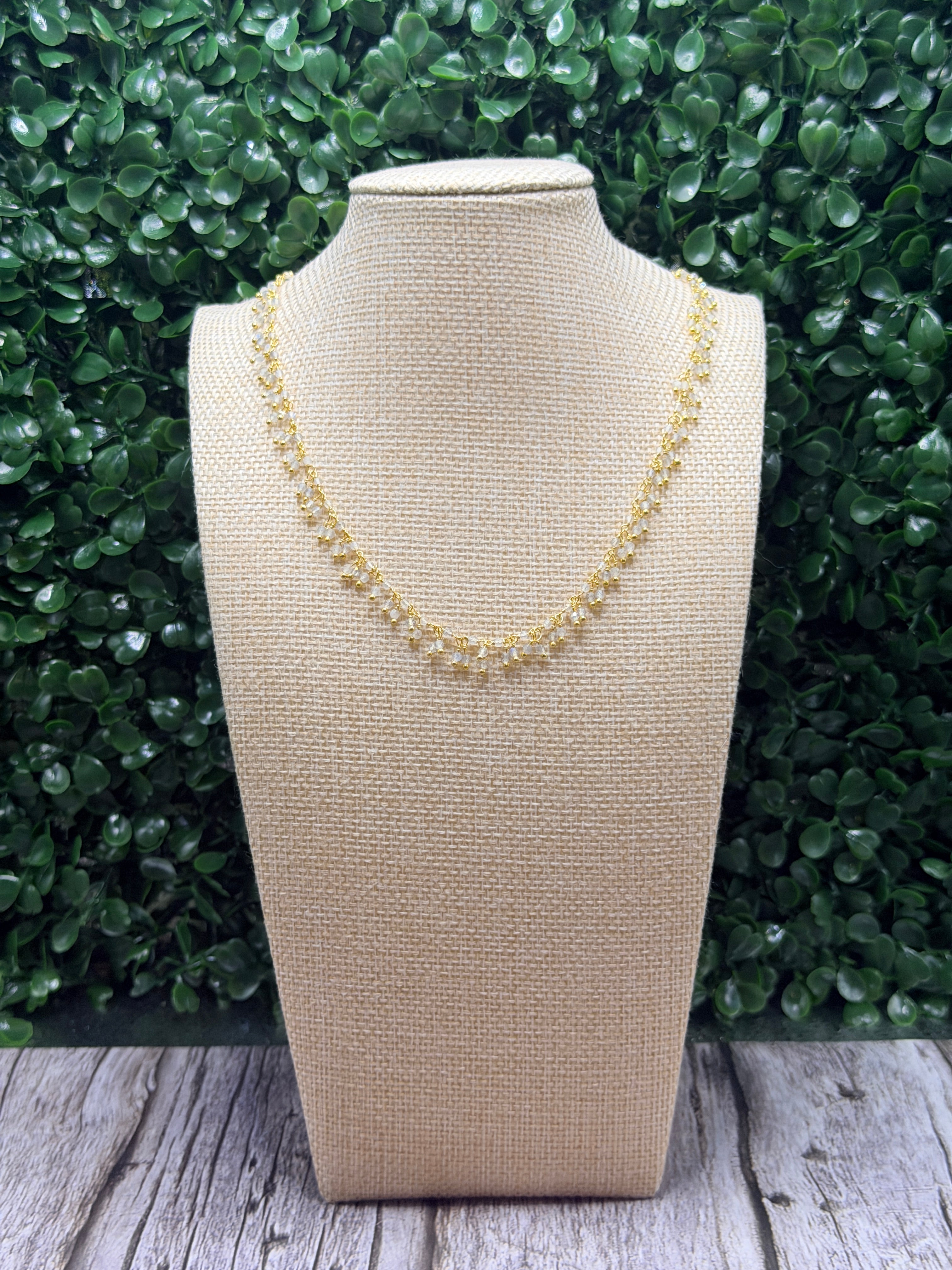 Moonstone cluster rosary necklace