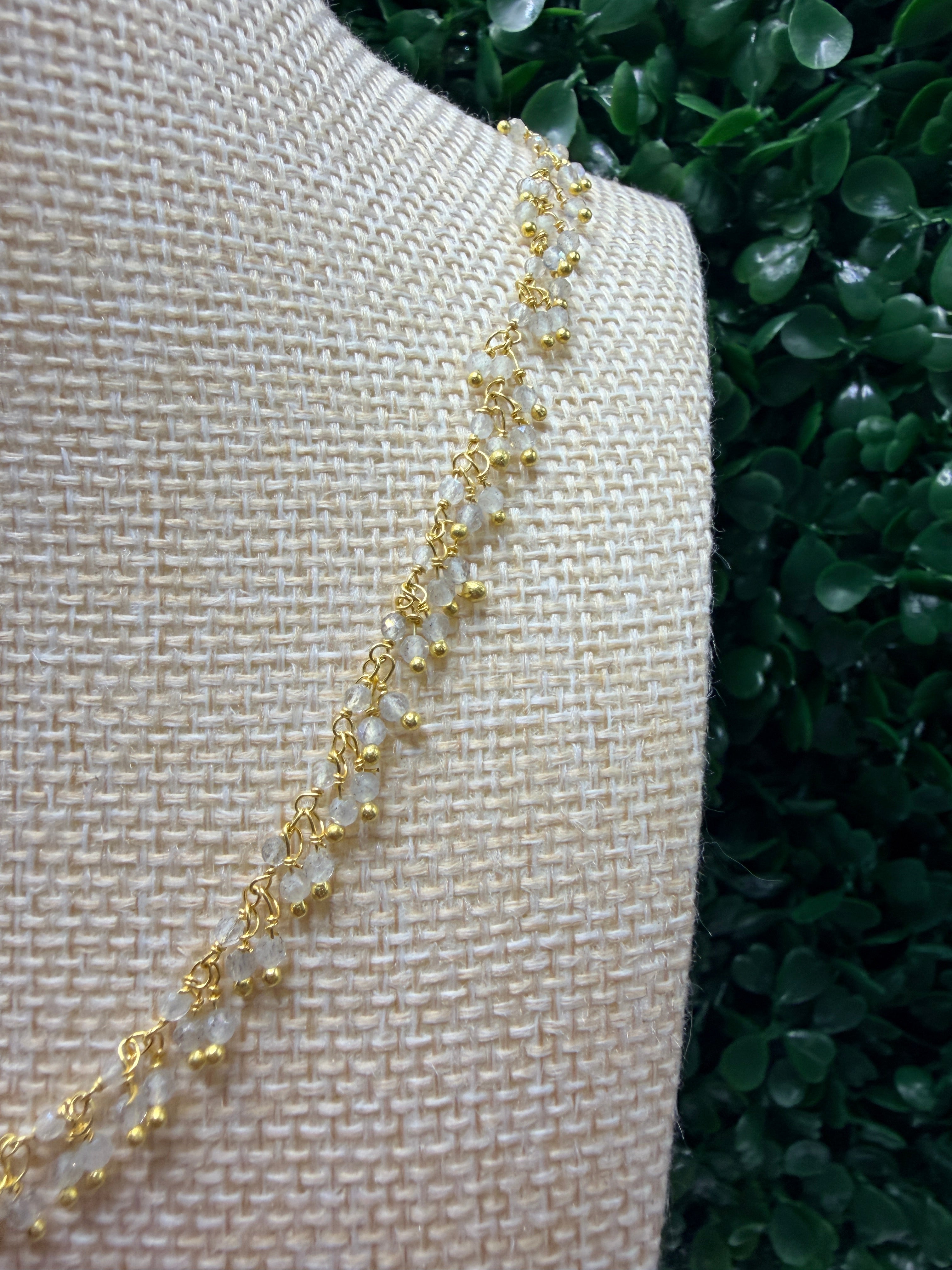 Moonstone cluster rosary necklace
