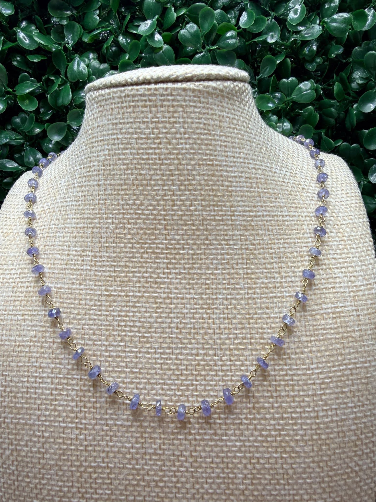 Tanzanite Faceted Rondelle Vermeil Wire Wrapped Necklace