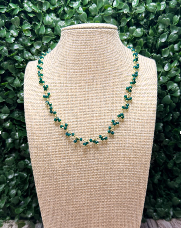 Emerald Cluster Rosary Vermeil Wire Wrapped Necklace
