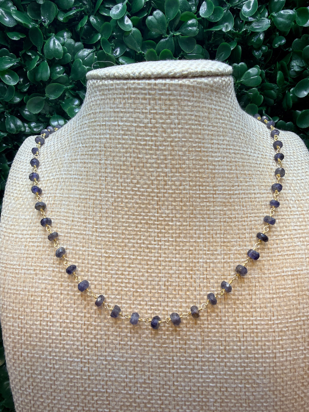 Iolite rondelles on a vermeil hand wrapped chain