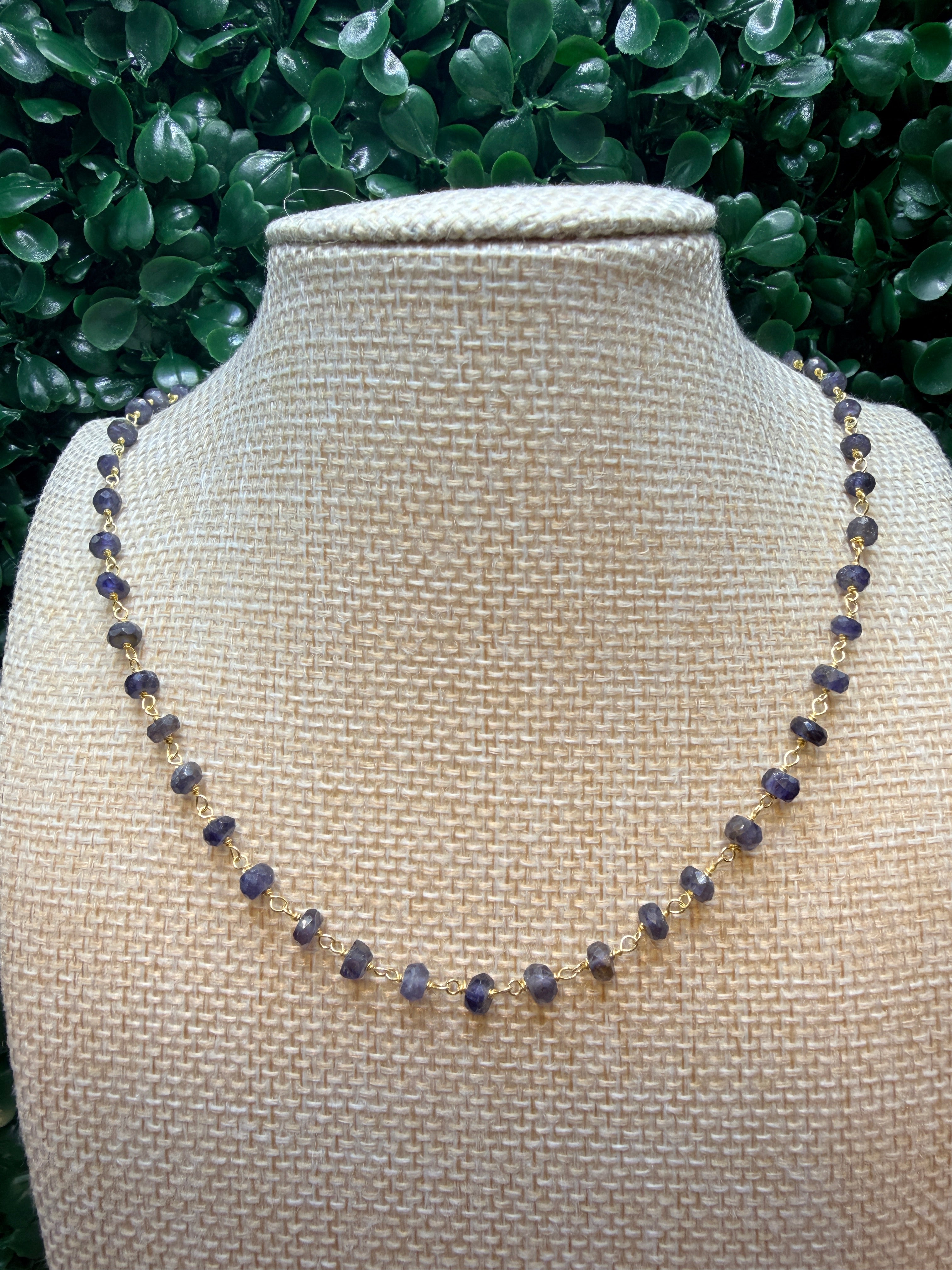 Iolite rondelles on a vermeil hand wrapped chain