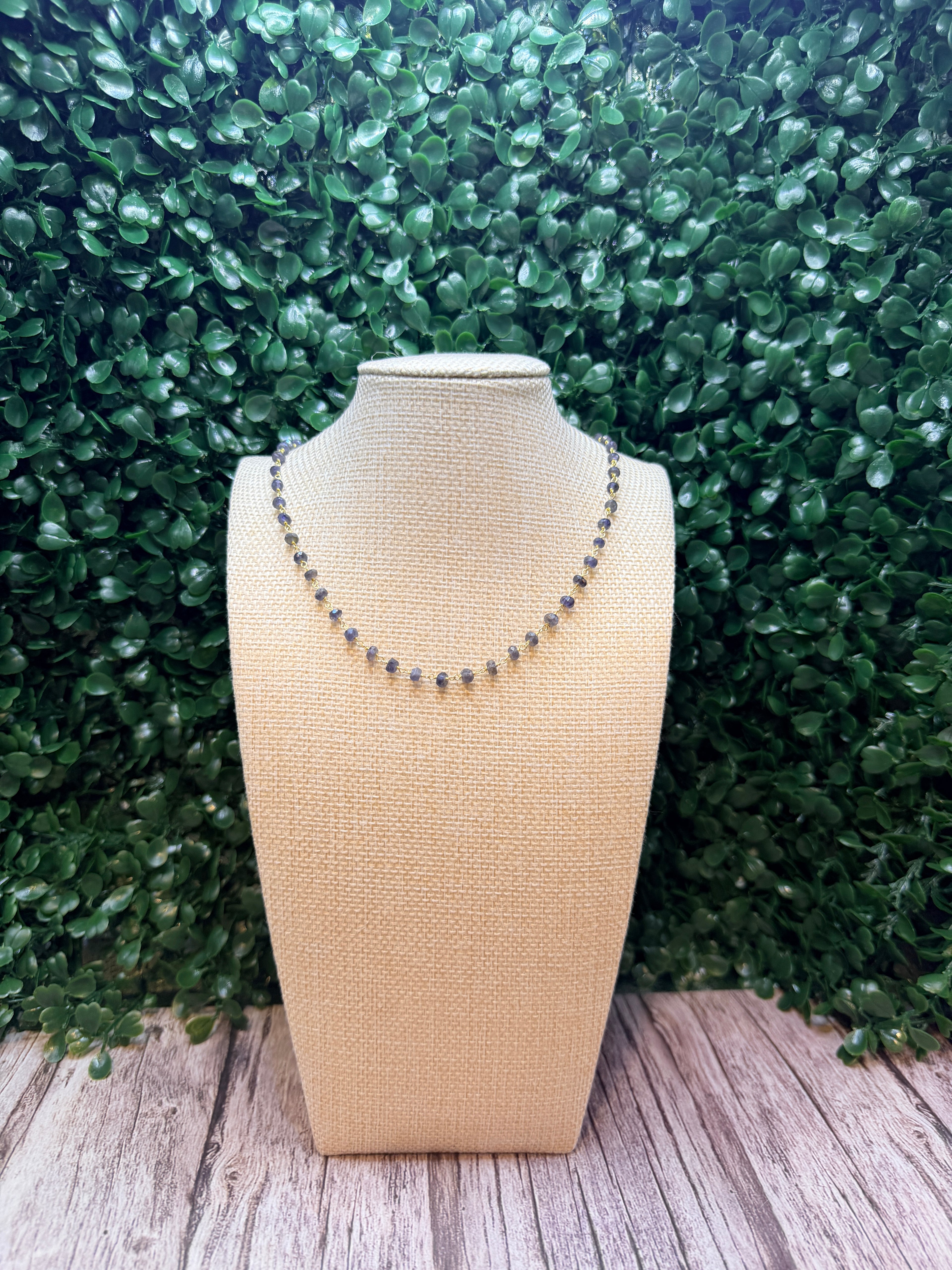 Iolite rondelles on a vermeil hand wrapped chain