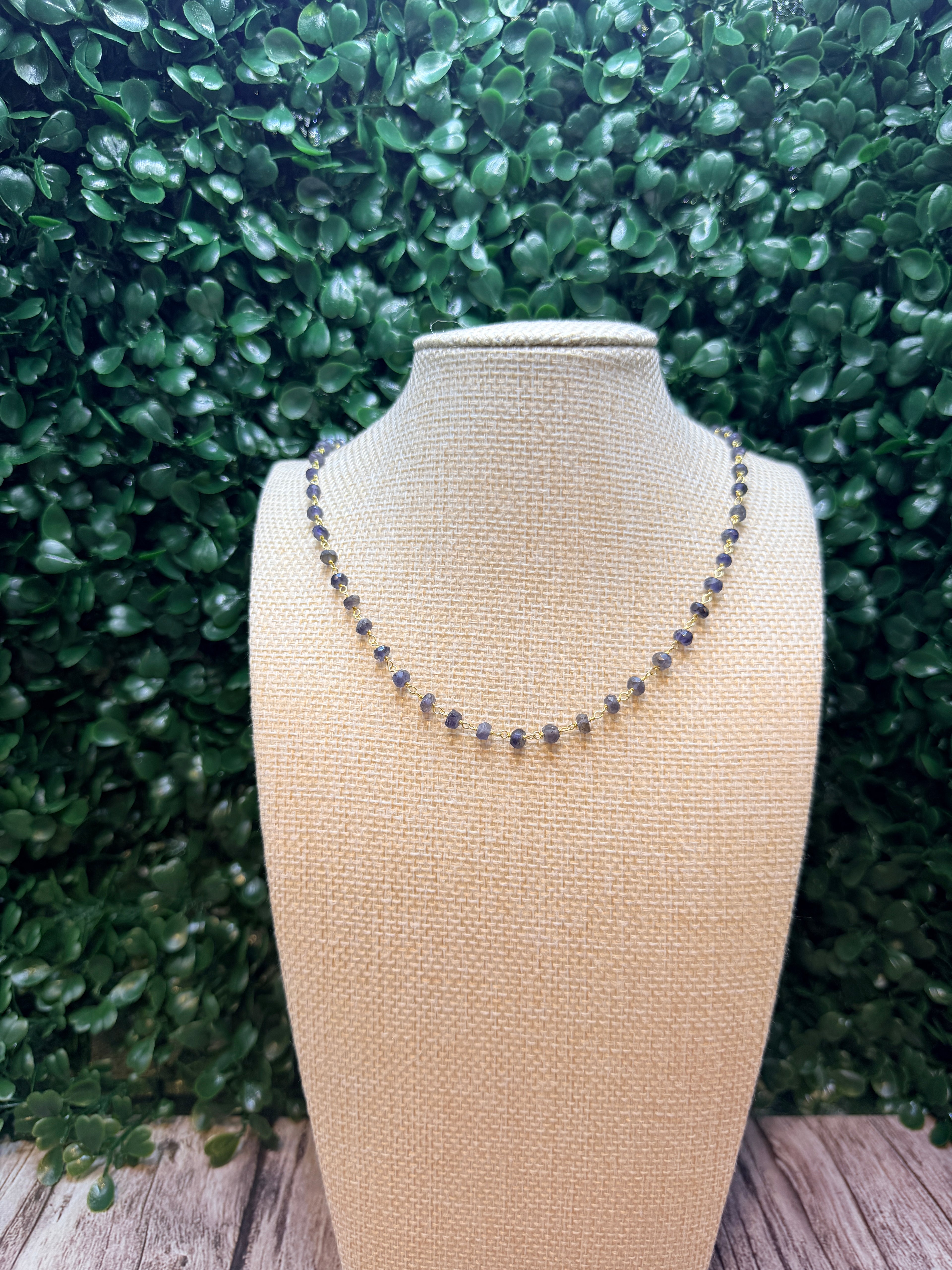 Iolite rondelles on a vermeil hand wrapped chain